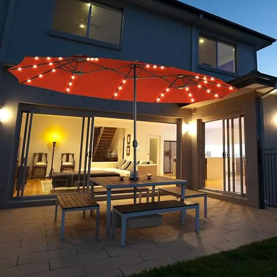 ZHUXIANG 15 Ft Double Sided Patio Umbrella with Solar Lights