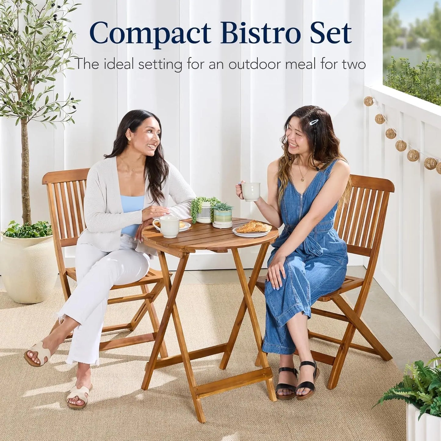 XMSJ Acacia Wood Bistro Set for Portable Outdoor Relaxation