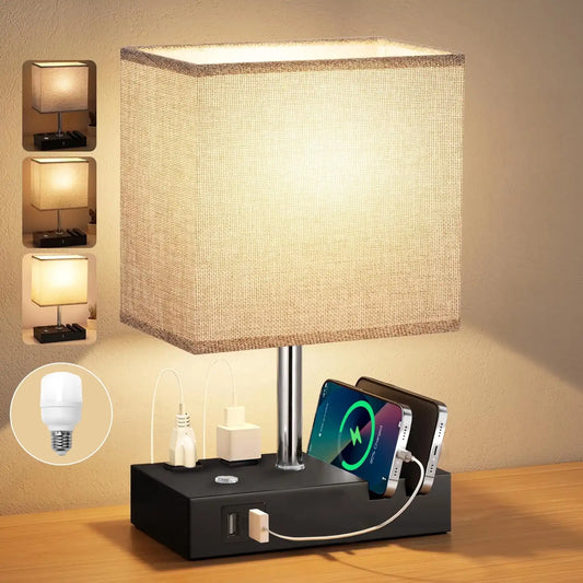 SZRSTH Bedside Table Lamp with Dual Fast USB Charging