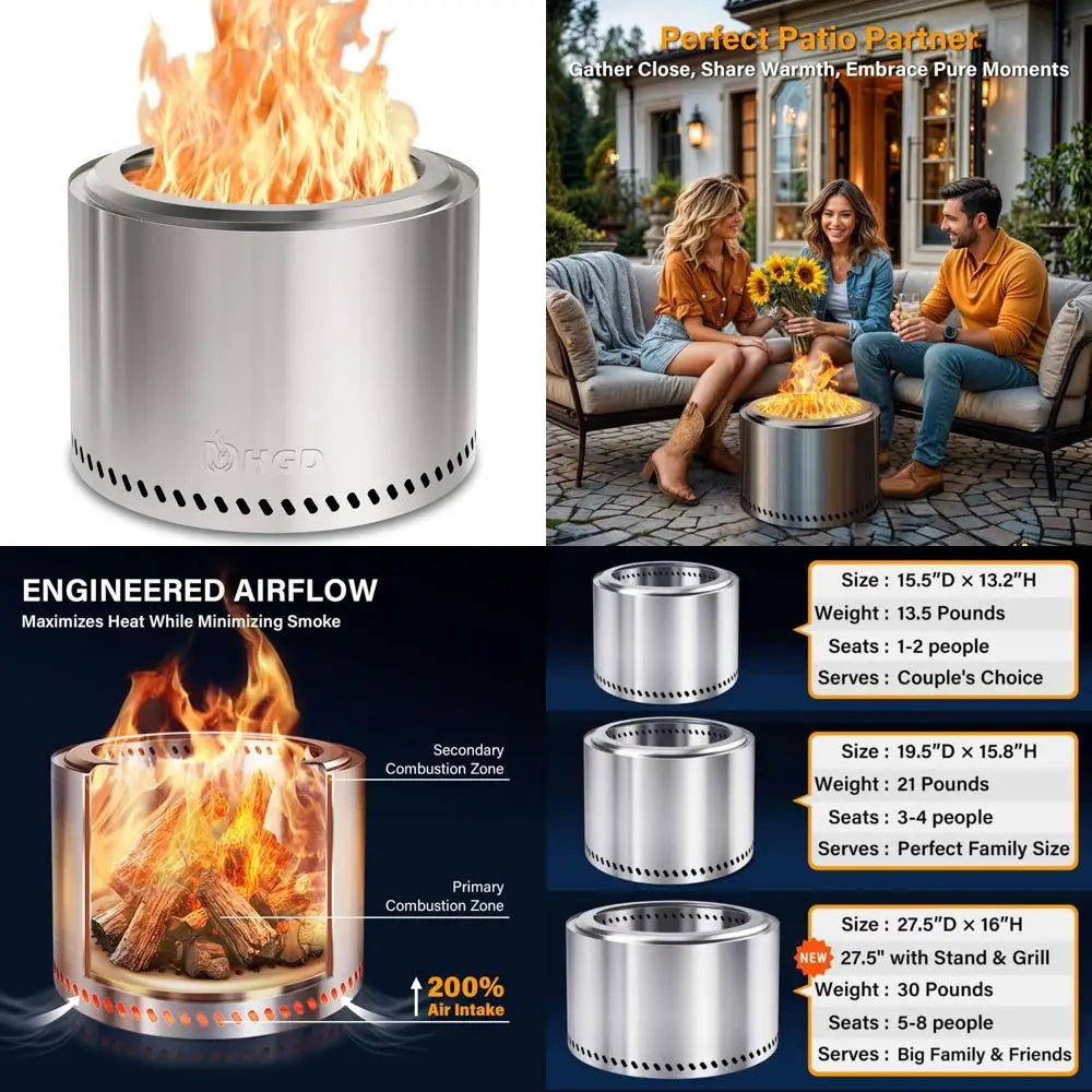 Stainless Steel Outdoor Fire Pit Smokeless Wood Burner