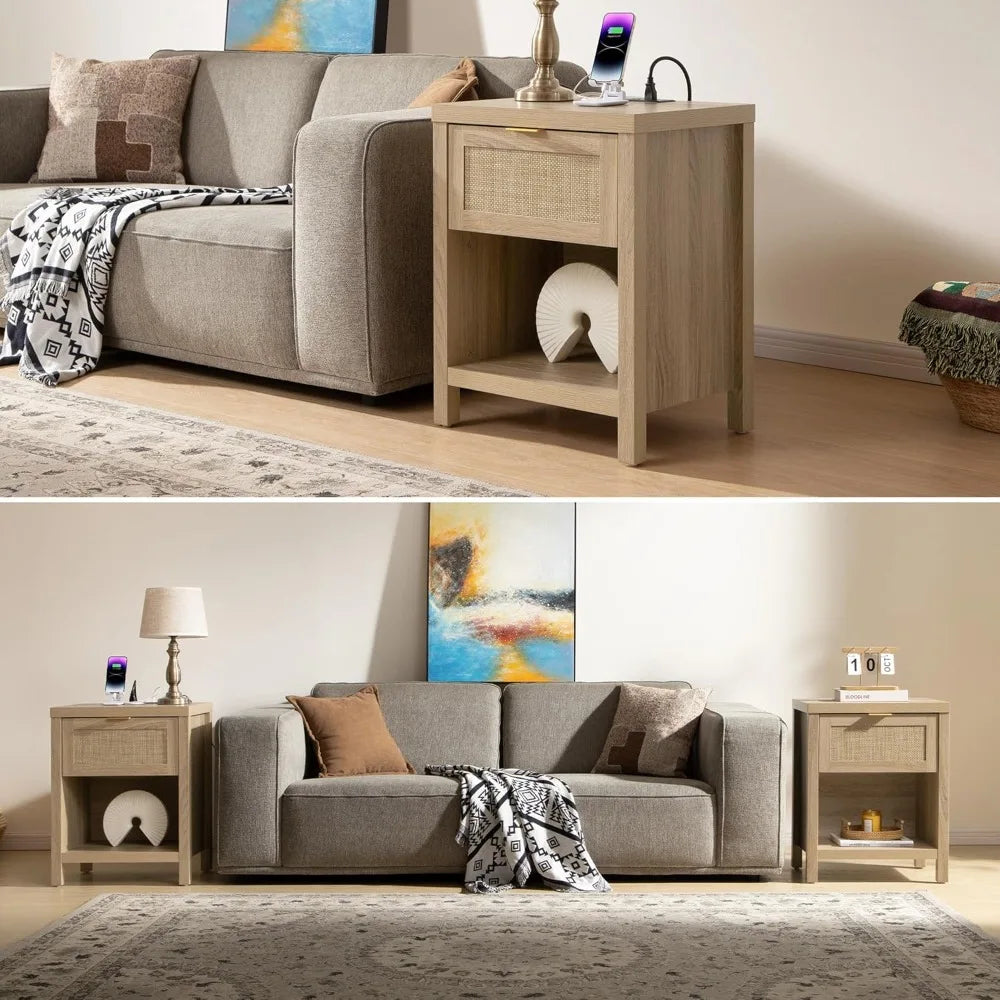 Boho Living Set of 2 Charging Tables with USB Ports
