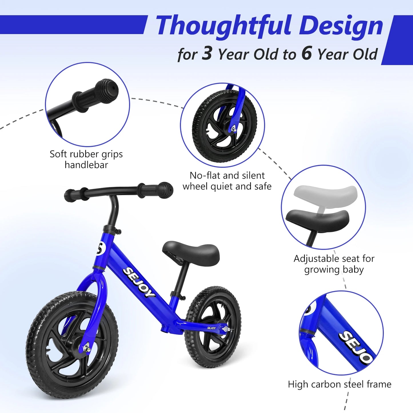 SEJOY Balance Bike for Kids Toddler Adjustable Saddle