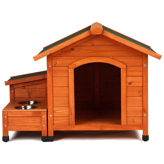 Cozy Wooden Dog House with Food Bowl Storage