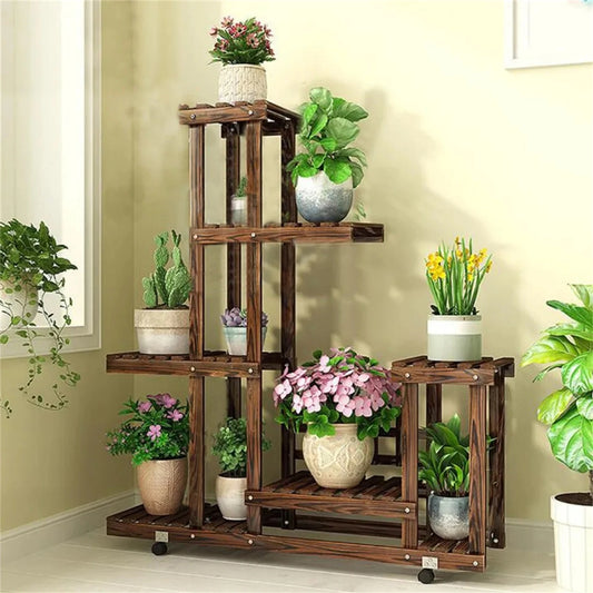 6 Tier Wood Plant Stand for Stylish Indoor and Outdoor Display