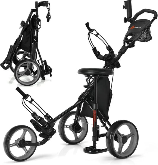 Goplus 3 Wheel Golf Push Cart Foldable Lightweight
