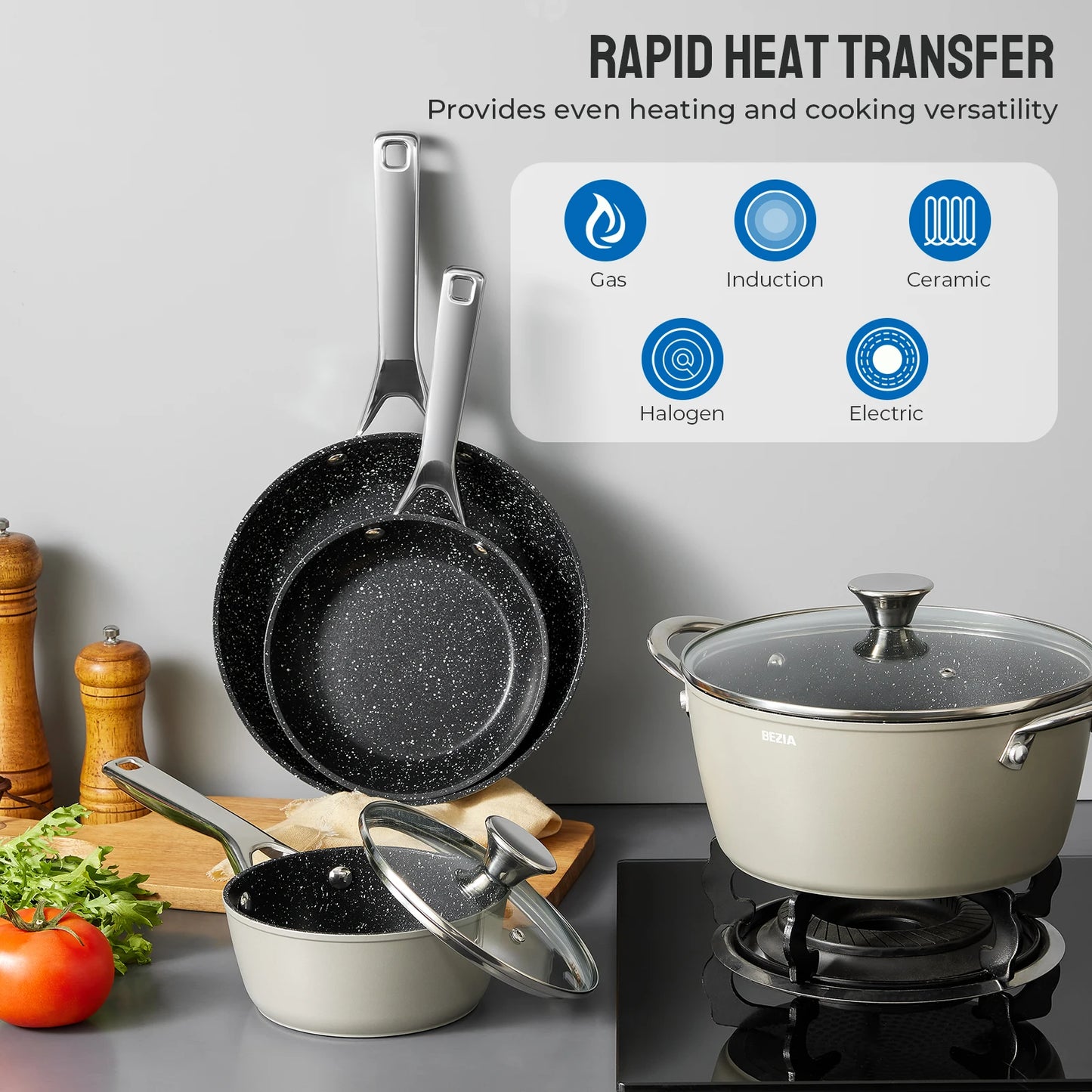 BEZIA Nonstick Induction Cookware Set for All Stoves