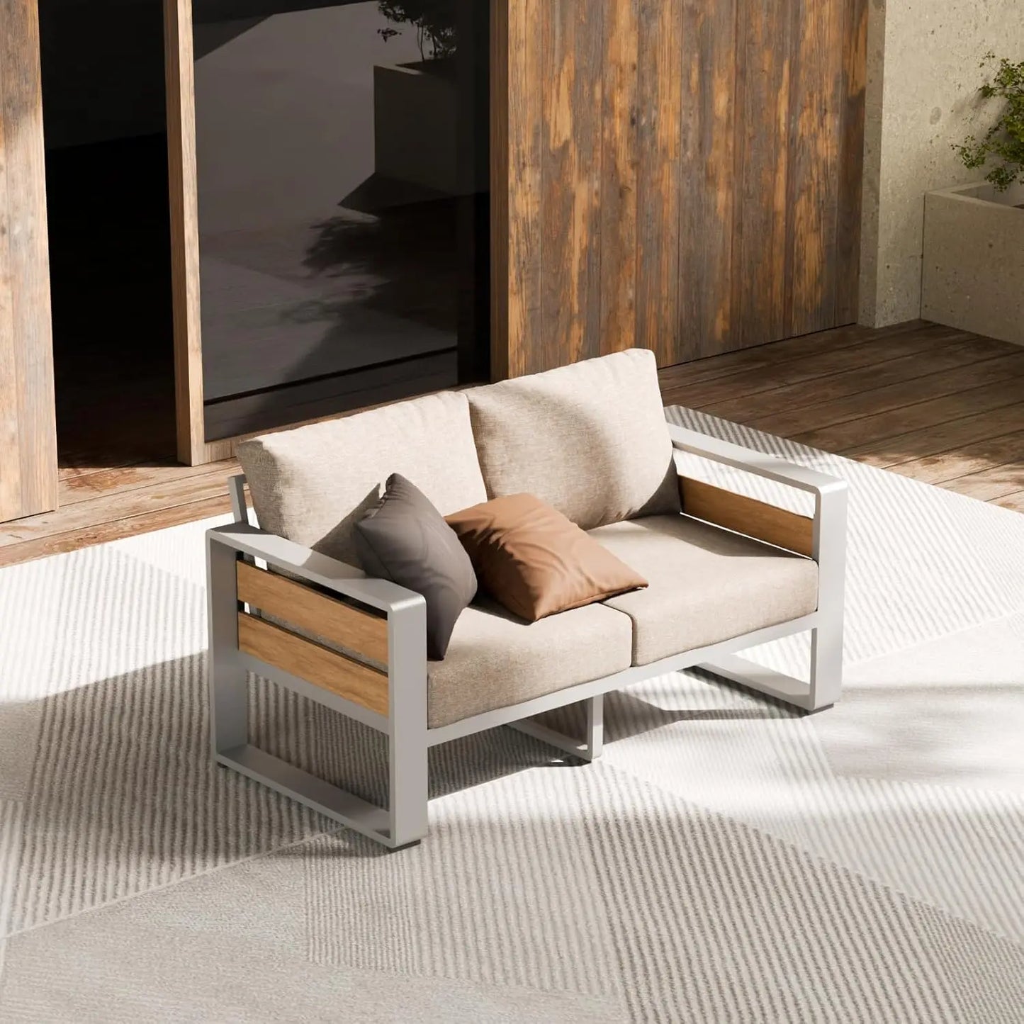 Aluminum Outdoor Patio 2 Piece Armchairs Washable Cushions