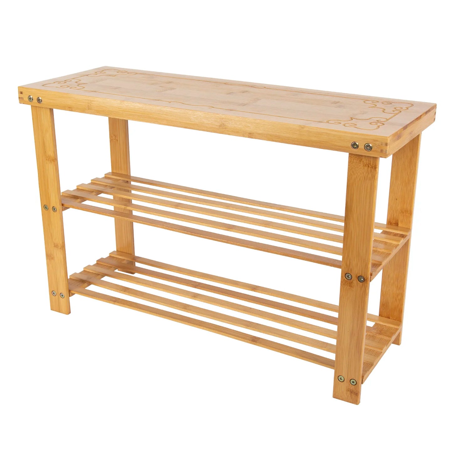 Bamboo 3 Tier Shoe Rack Entryway Bench For Modern Storage