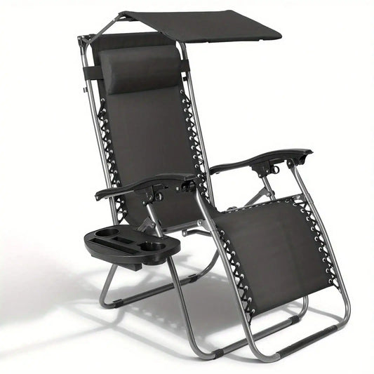 Heavy Duty Zero Gravity Folding Lounge Chair with Canopy and Cup Holder