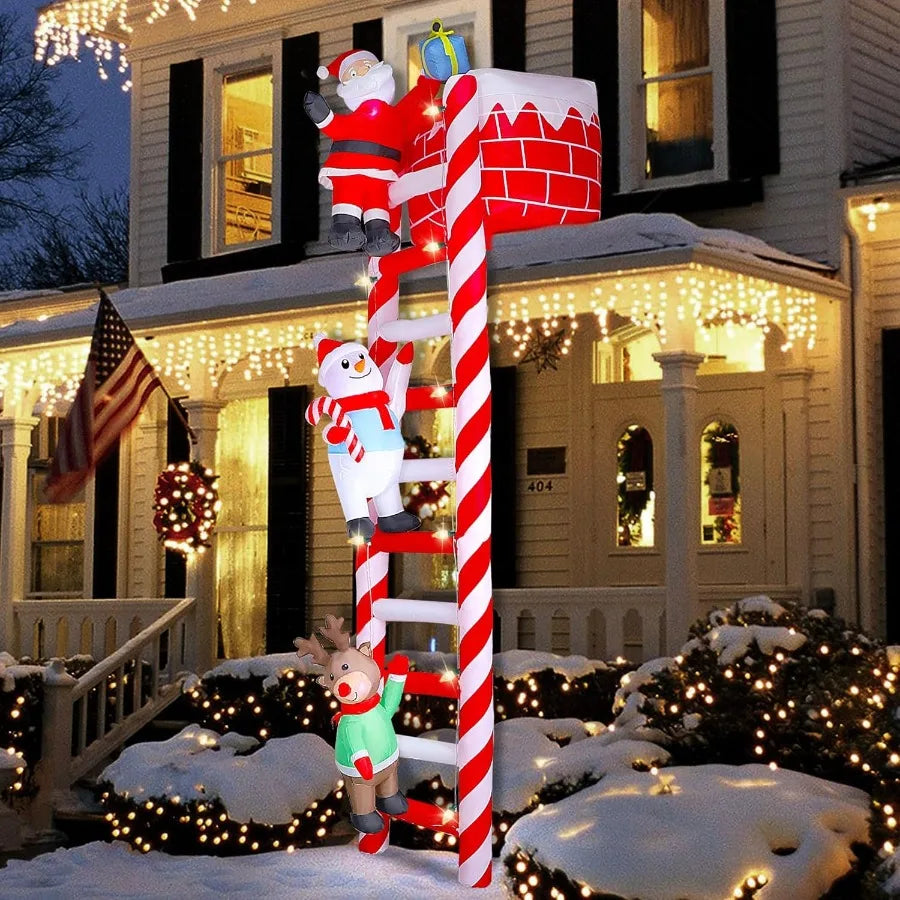 10Ft Inflatable Christmas Lighted Santa And Reindeer