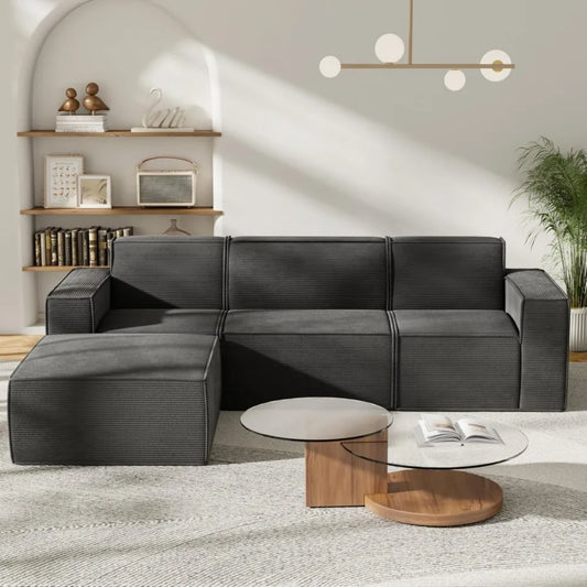L-Shape Modular Sectional Sofa with Ottoman for Living Room
