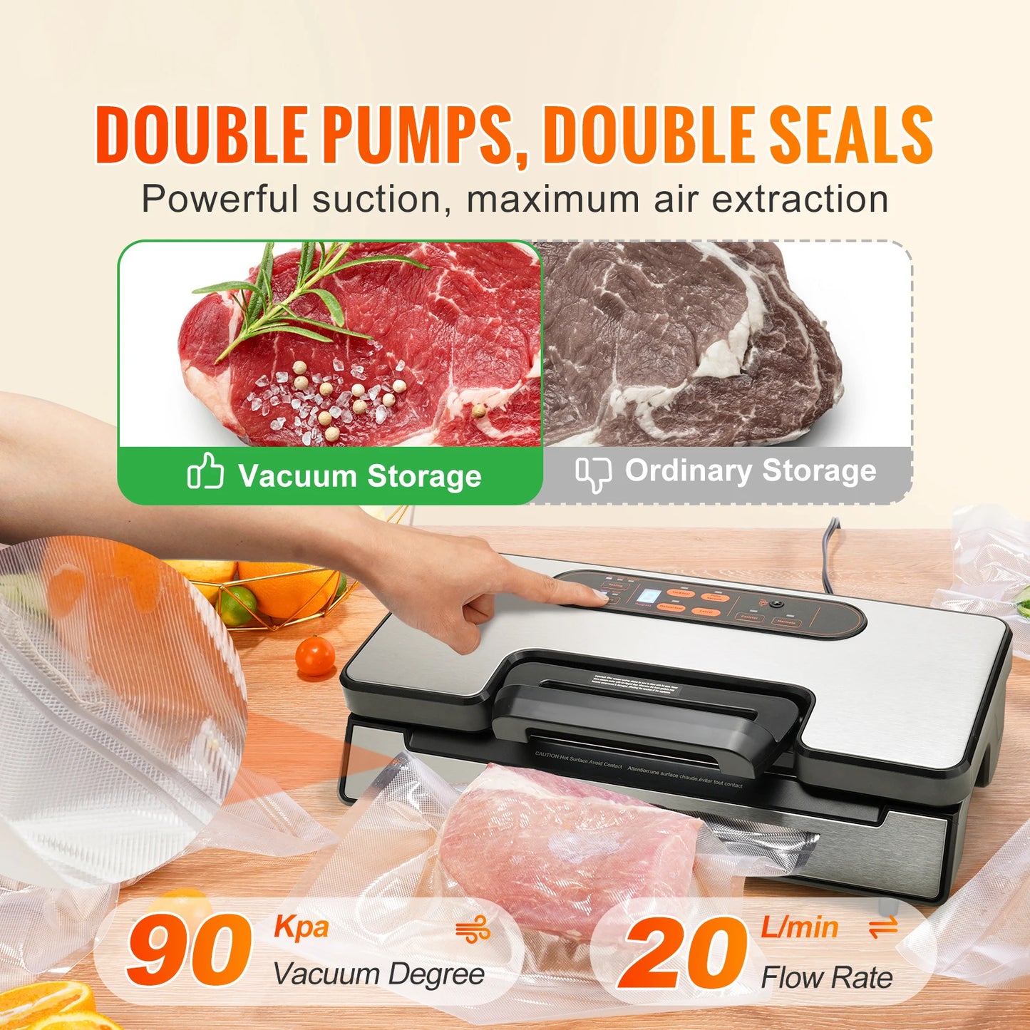SucceBuy Vacuum Sealer 90Kpa With Free Bags For Fresh Food