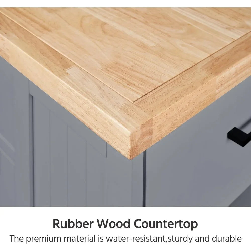 Versatile Kitchen Cart with Hidden Wheels and Rubberwood Top