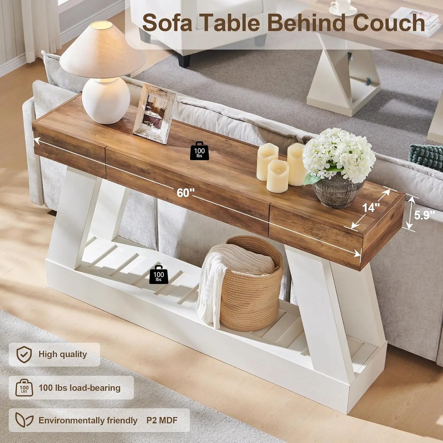 Farmhouse Entryway Console Table With Durable Drawer