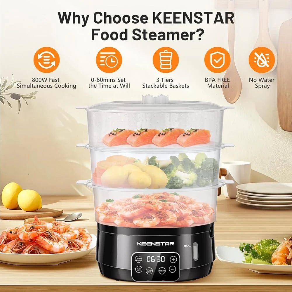 Electric Food Steamer 3 Tier BPA Free Digital Timer