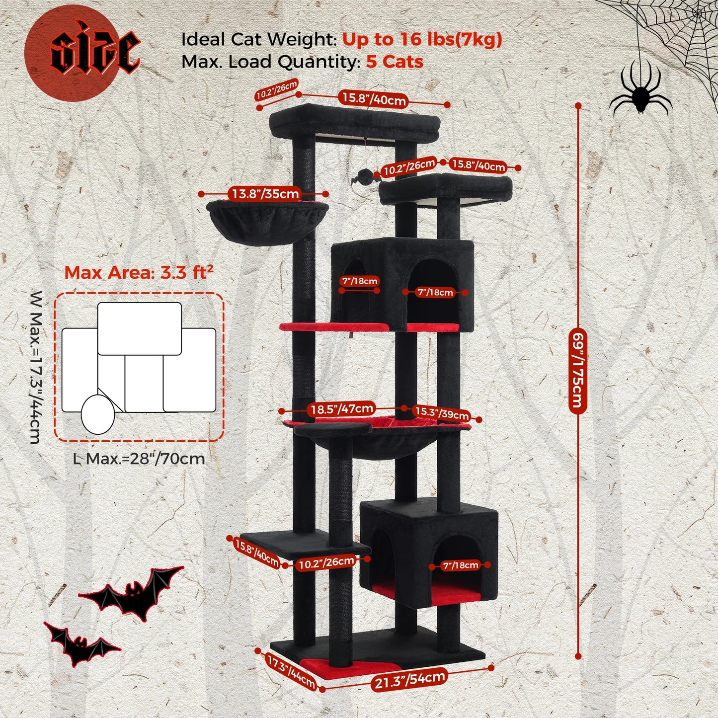 Tall Indoor Cat Tree With Hammock And Scratching Posts