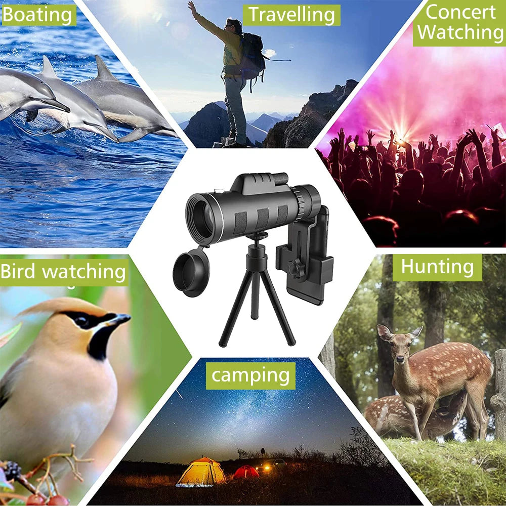 80x100 Zoom Monocular Telescope for Clear Long Range Viewing