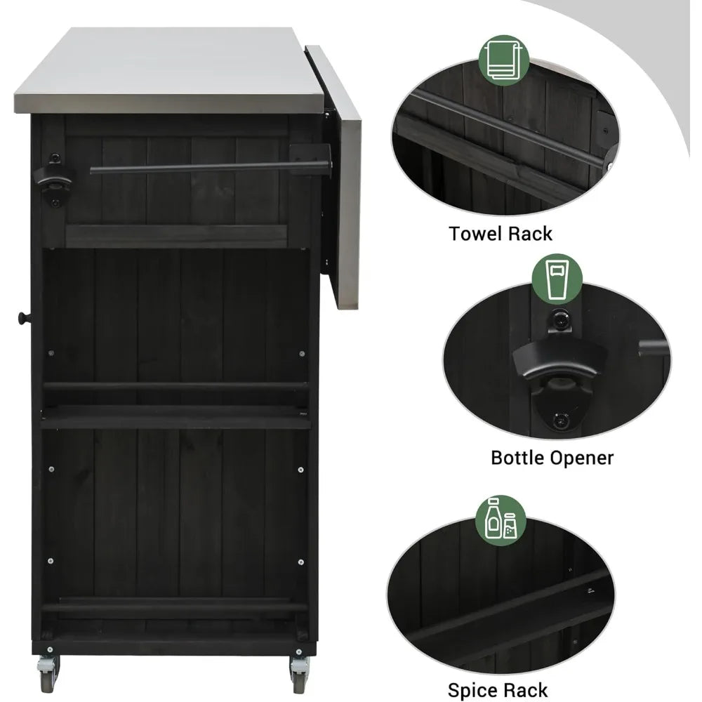 Outdoor Farmhouse Kitchen Island with Durable Stainless Steel Top