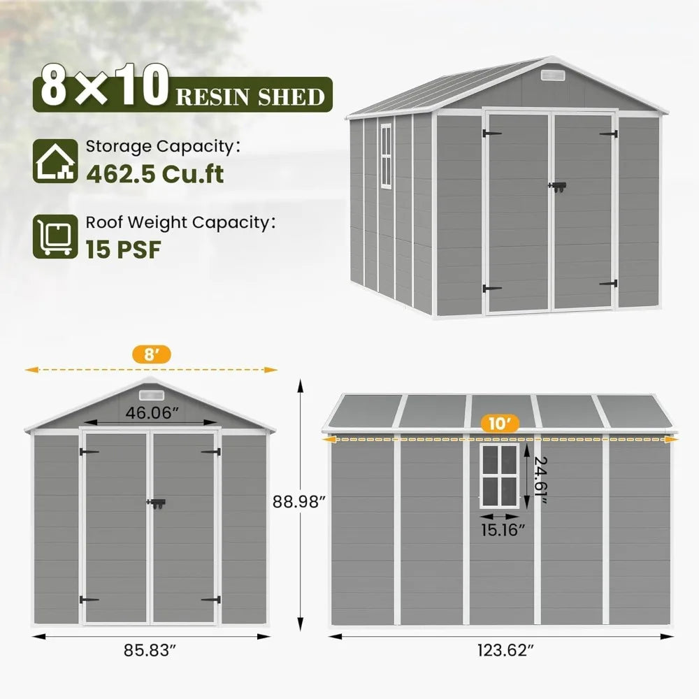 8x10 Resin Outdoor Storage Shed Floor And Lockable Door