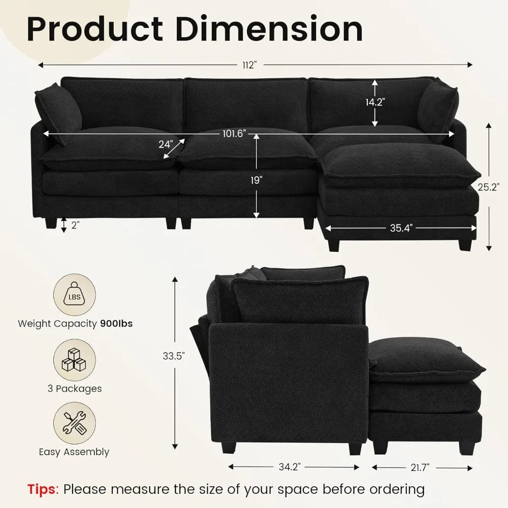 Modular Sectional Couch With Movable Ottoman L Shaped Sofa