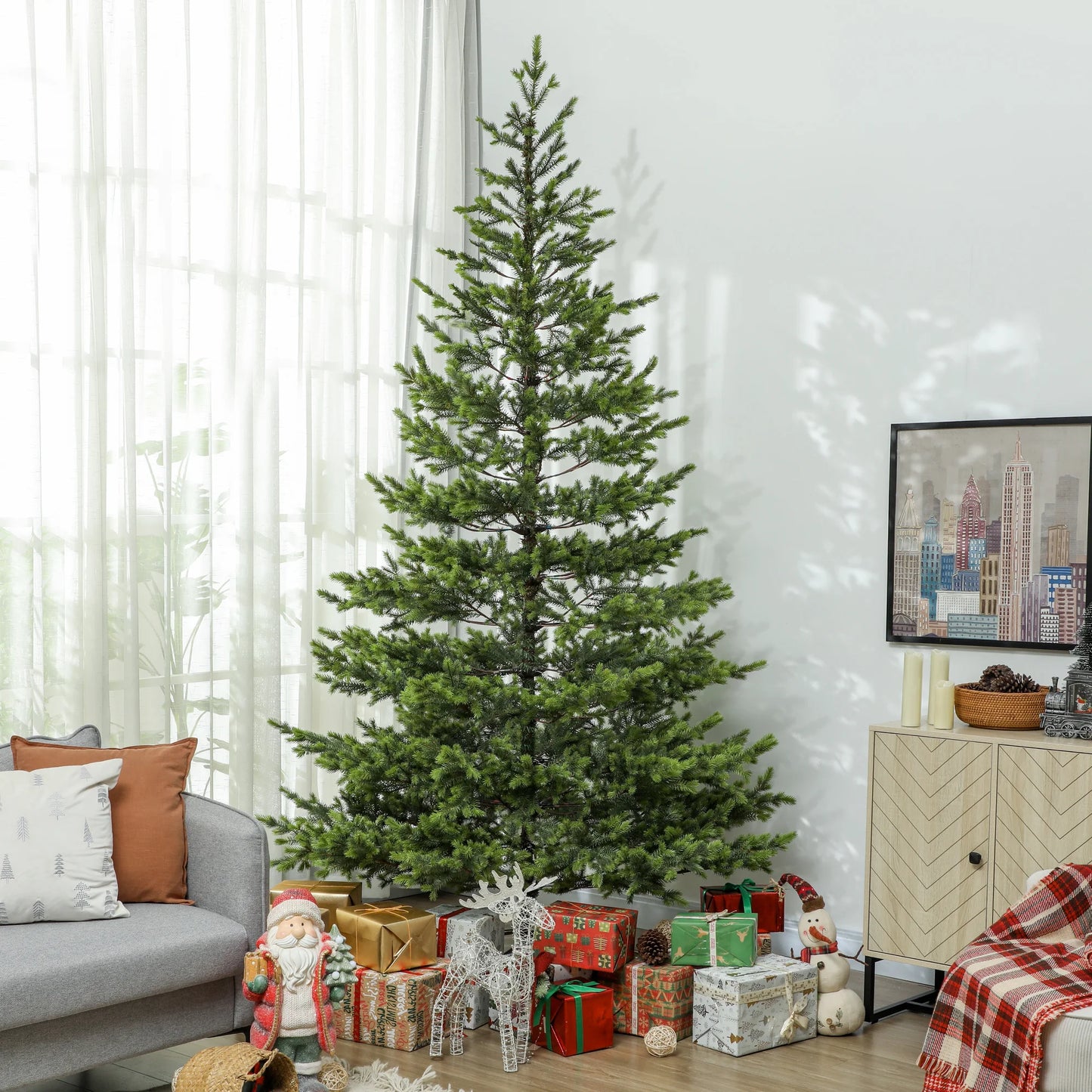 Nine Foot Artificial Christmas Tree With Durable Steel Stand