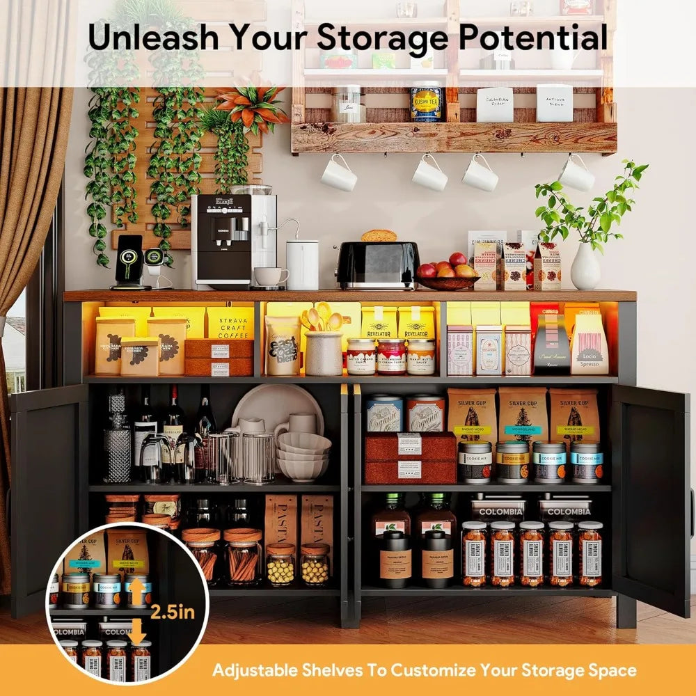 Buffet Sideboard With Power Outlets And Led Light 55 Inch