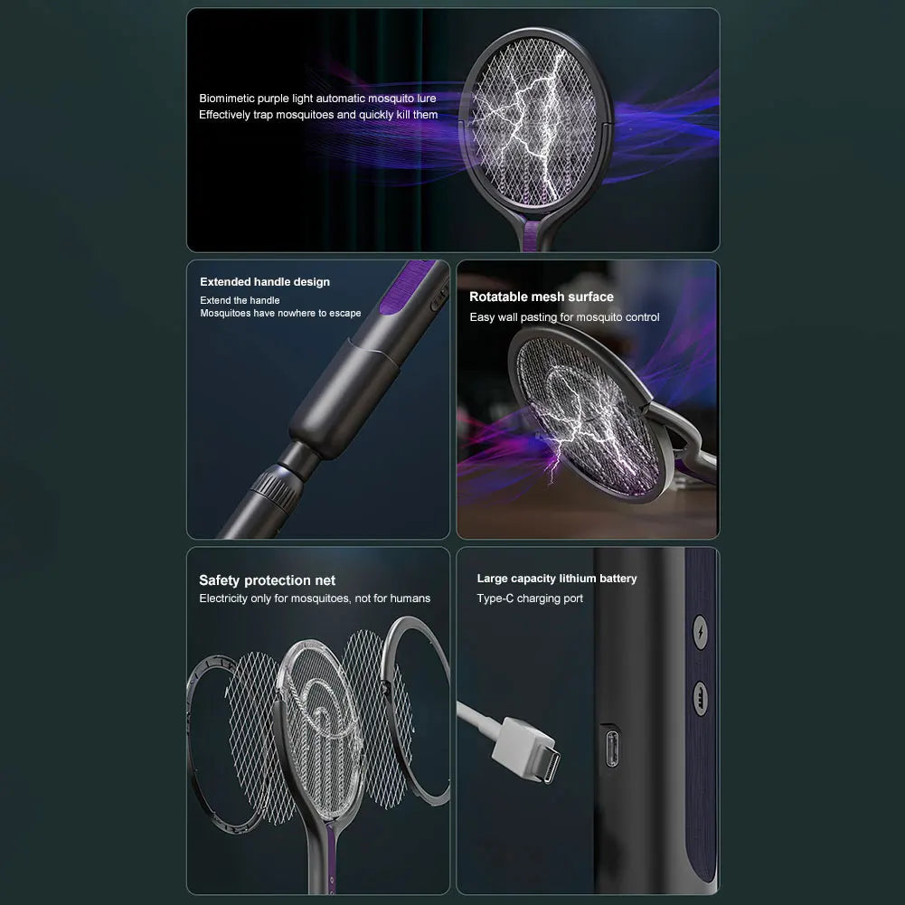 Rotating Bug Zapper Racket 2 In 1 Fly Killer Indoor