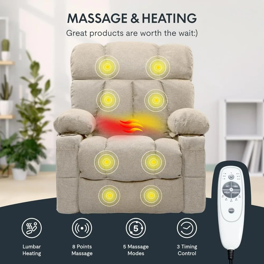 DAFIFY Oversized Swivel Rocker Recliner with Massage and USB Charging