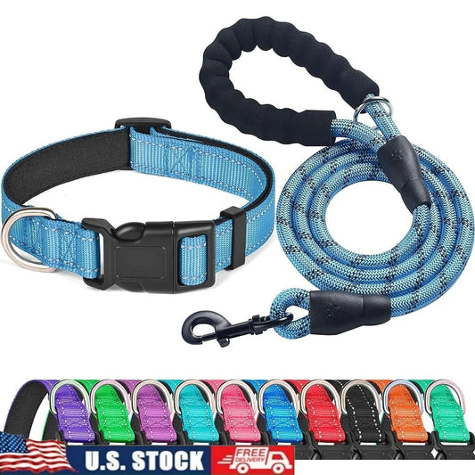 Adjustable Reflective Dog Collar with Bonus Leash for Safety