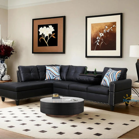 L Shaped Sofa Set Premium Synthetic Leather For Living Room