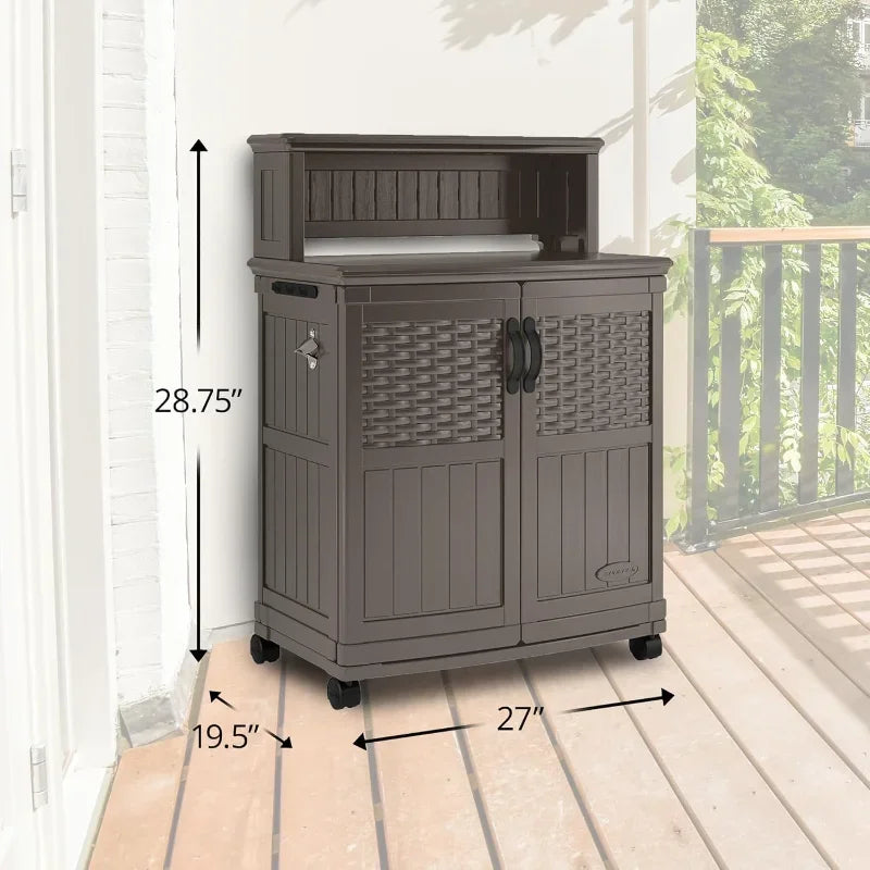 Waterproof Patio Storage Prep Station with Wicker Design