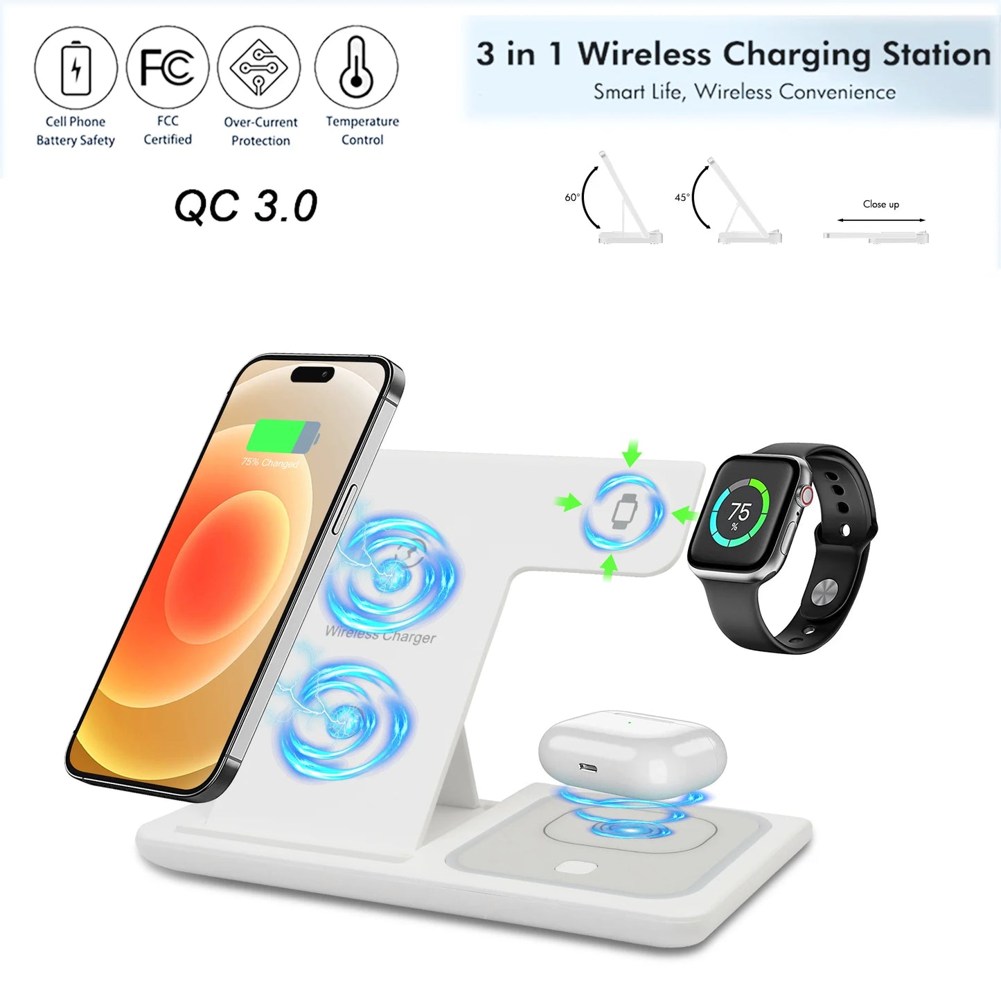 Wireless Charging Station Magnetic 3 In 1 Fast Phone Charger