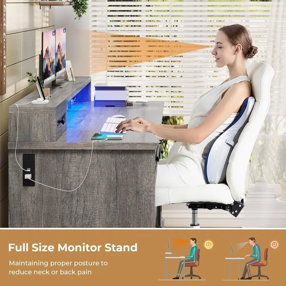Executive Desk With Charging Station And LED Lights