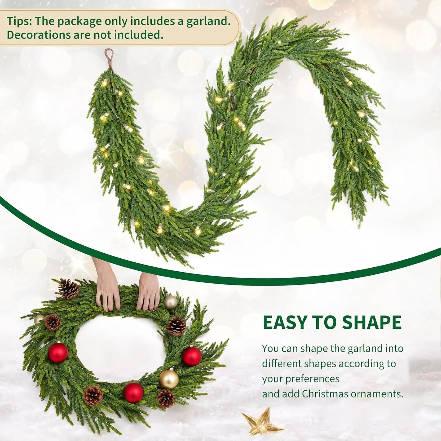 9 Foot Realistic Christmas Garland Dense Artificial Greenery