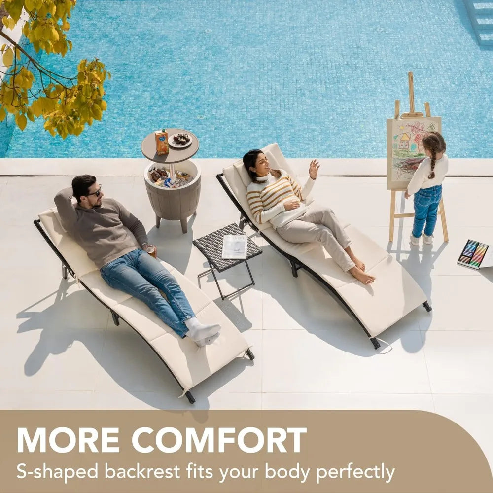 Outdoor Rattan Patio Chaise Lounge Set With Adjustable Back