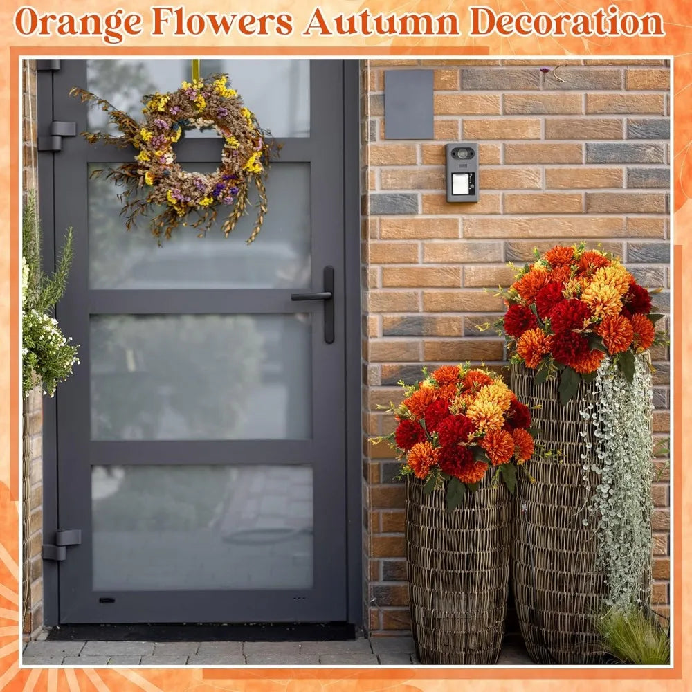 Artificial Silk Mums Bouquet 12 Pcs Burnt Orange Fall Decor