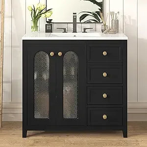 Modern 36 Inch Bathroom Vanity Cabinet with Sink and Storage