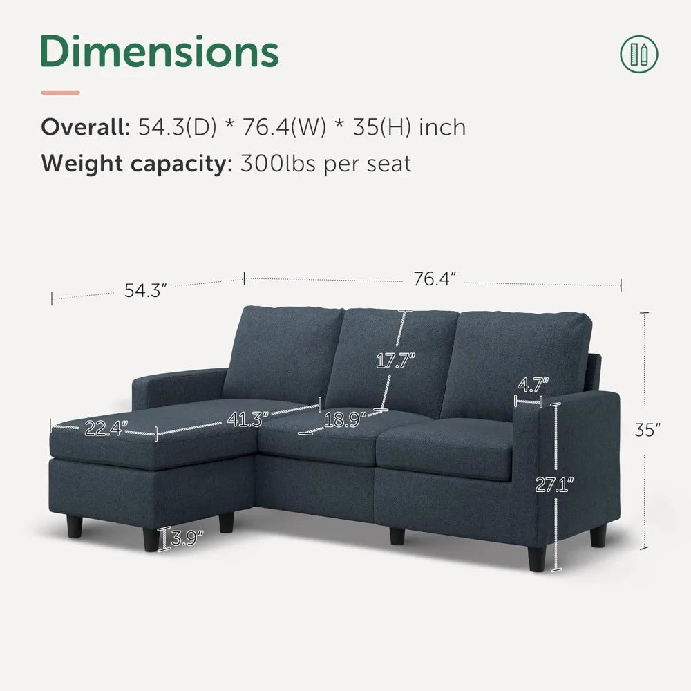 Blue L Shaped Convertible Sofa With Reversible Chaise