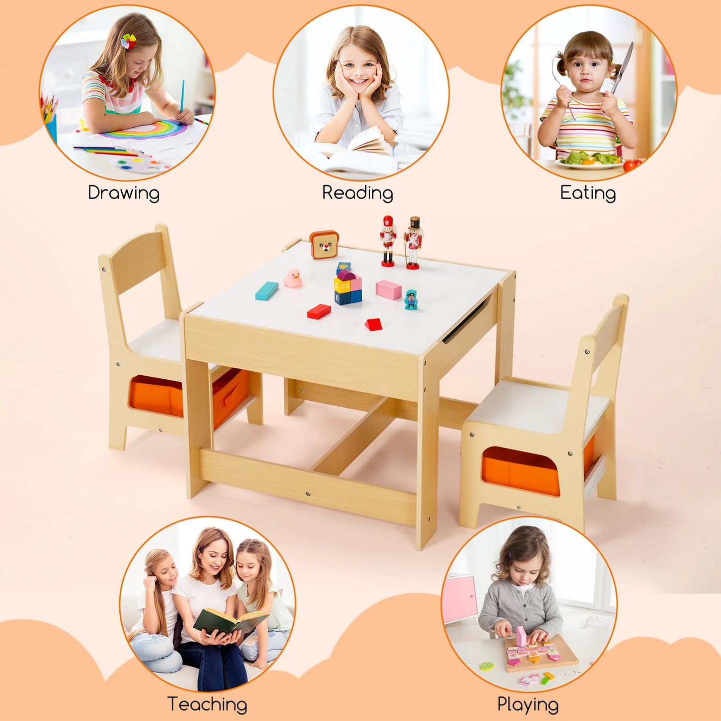 Natural Wood Children's Play Table and Chair Set for Safe Fun