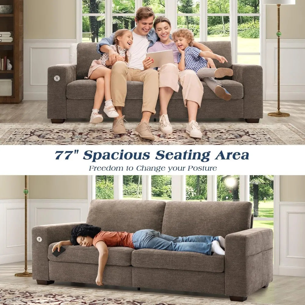 Living Room Chenille Sofa With USB Charging Removable Cover