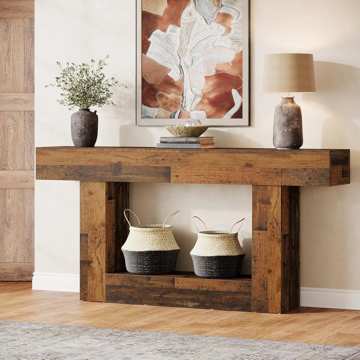 Farmhouse Console Table 63 Inch With Sturdy U Shaped Base