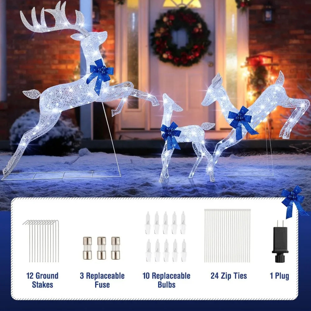 Lighted Christmas Reindeer Set 3 Pieces Bright White Lights