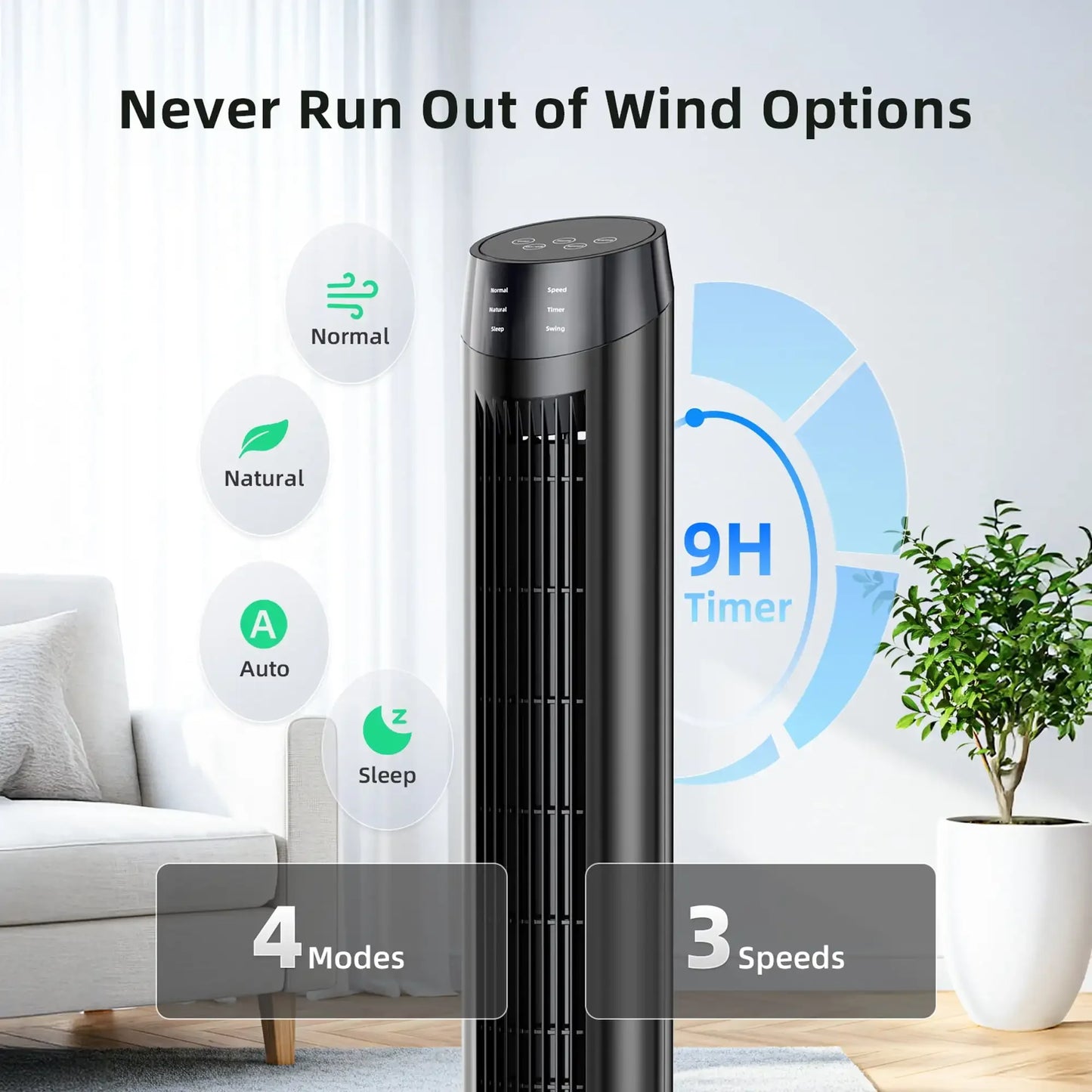 SZRSTH 36 Inch Oscillating Tower Fan With Timer And Three Speeds