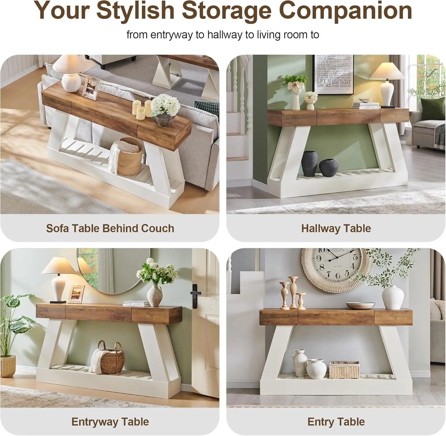 Farmhouse Entryway Console Table With Durable Drawer