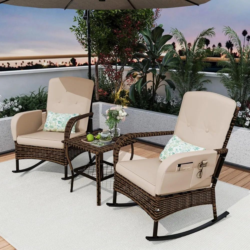 Stylish 3-Piece Patio Furniture Set with Rocking Chairs