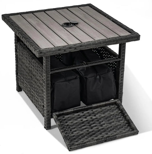 All Weather Wicker Umbrella Stand With Dual Weight Bags