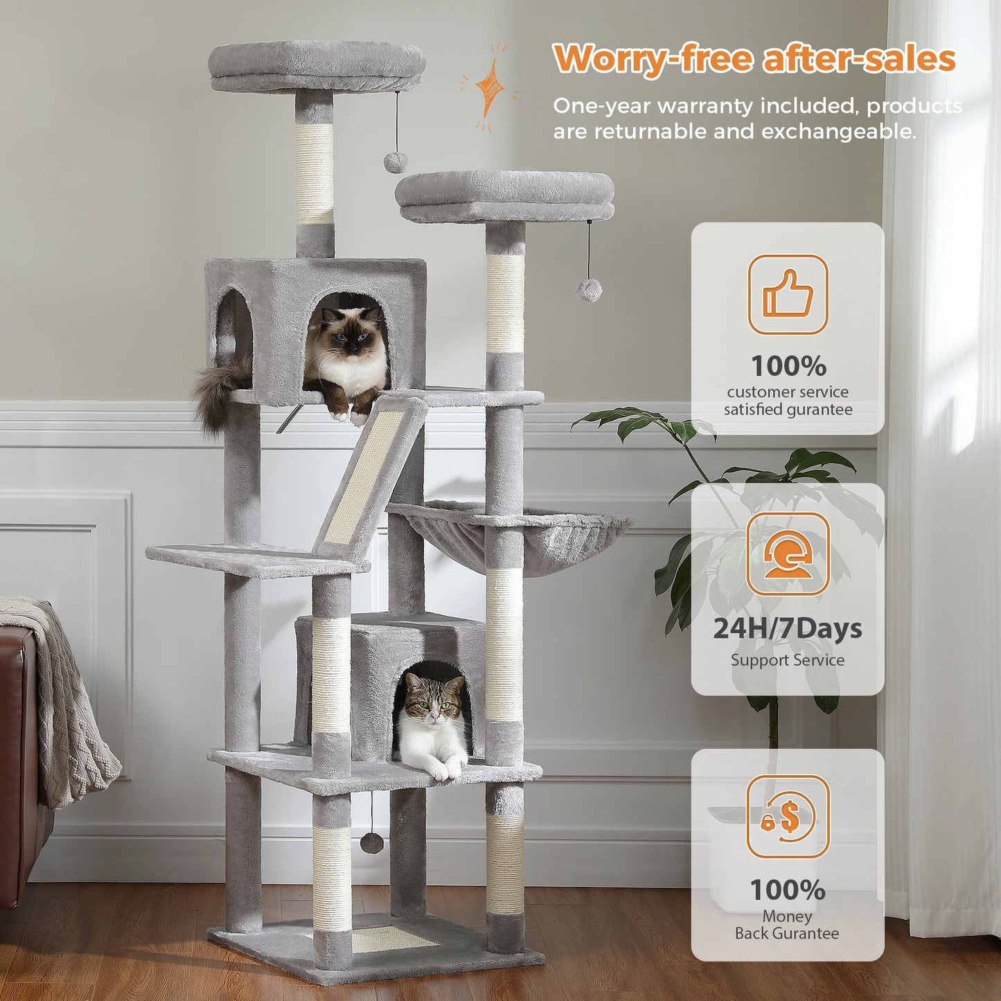 Large Cat Tree with Plush Condo and Scratching Posts