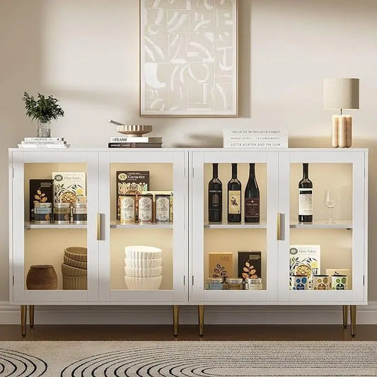 Sideboard Cabinet With LED Lights And Adjustable Shelves