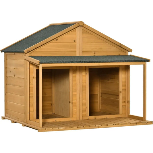 Spacious Wooden Dog House for Two Medium Dogs