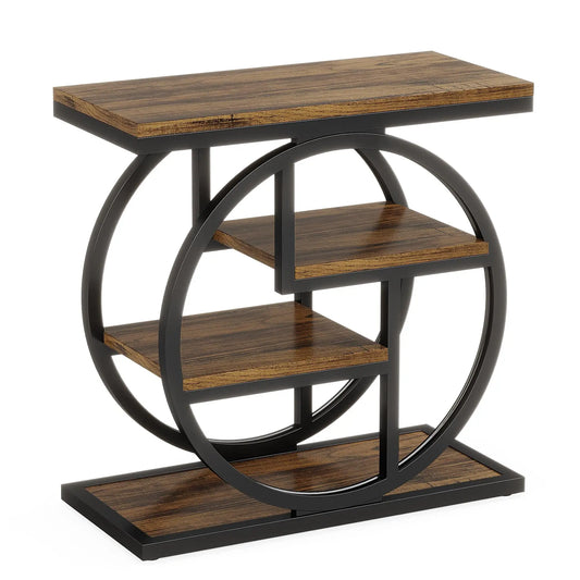Tribesigns Industrial Wood End Table With Storage Shelves